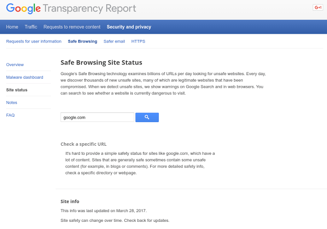 Google Safe Browsing’s Site Status Tool